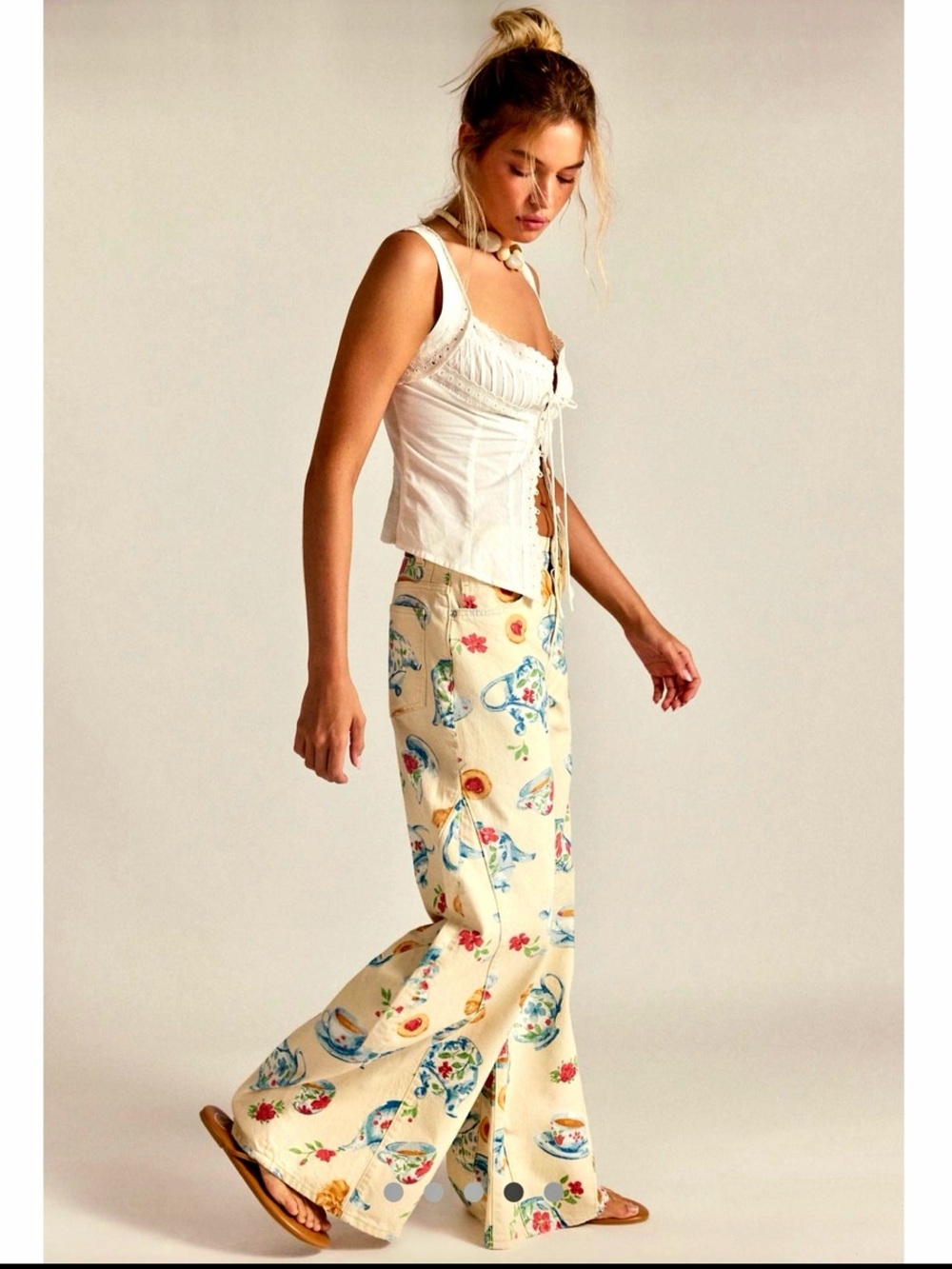 NWT Free People Eden Tea Party Printed Slouch Jeans 29 Rare Sold Out - Picture 4 of 9